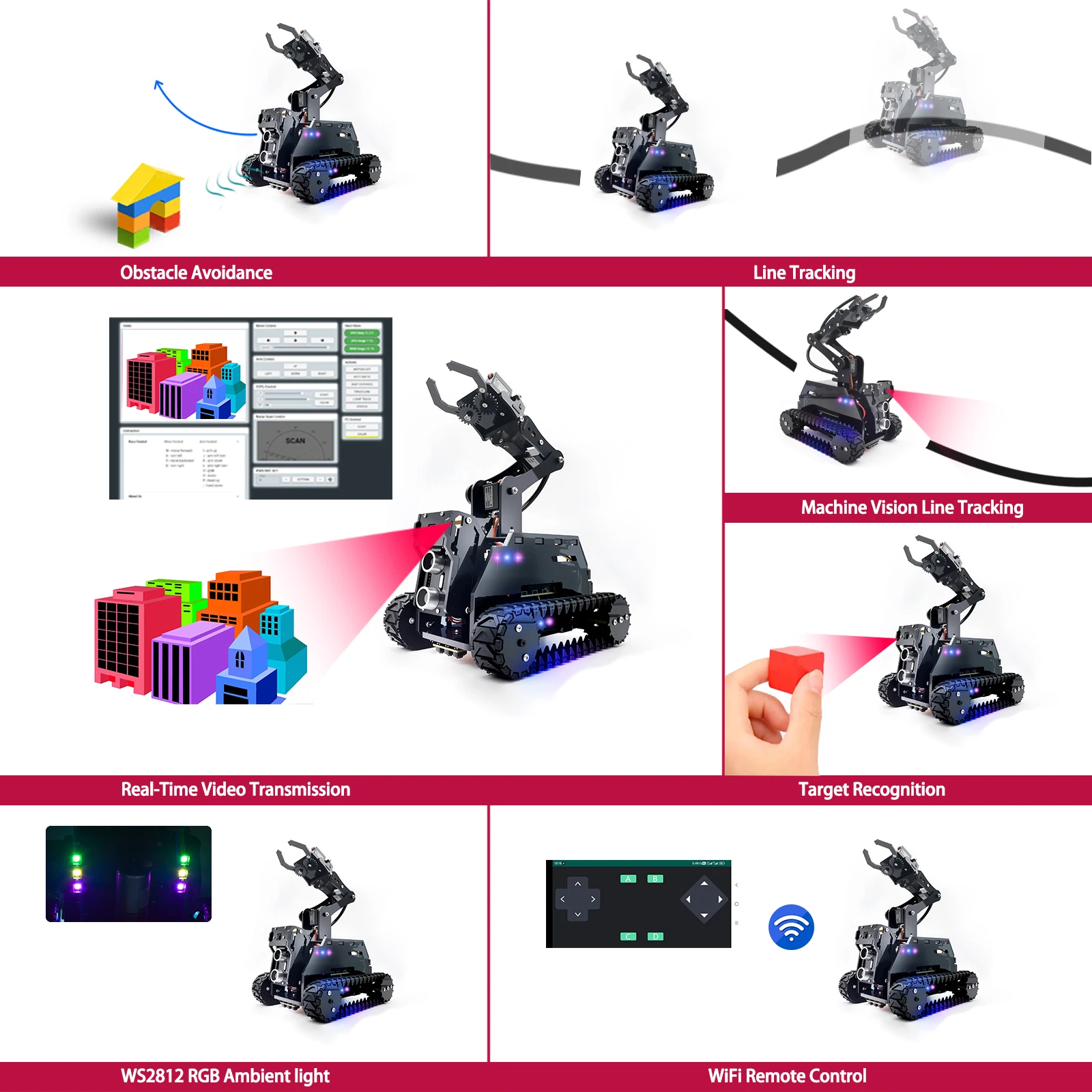 Adeept RaspTank Smart Robot Car Kit for Raspberry Pi 4/3B/3B+(Board Not Included) - Image 2