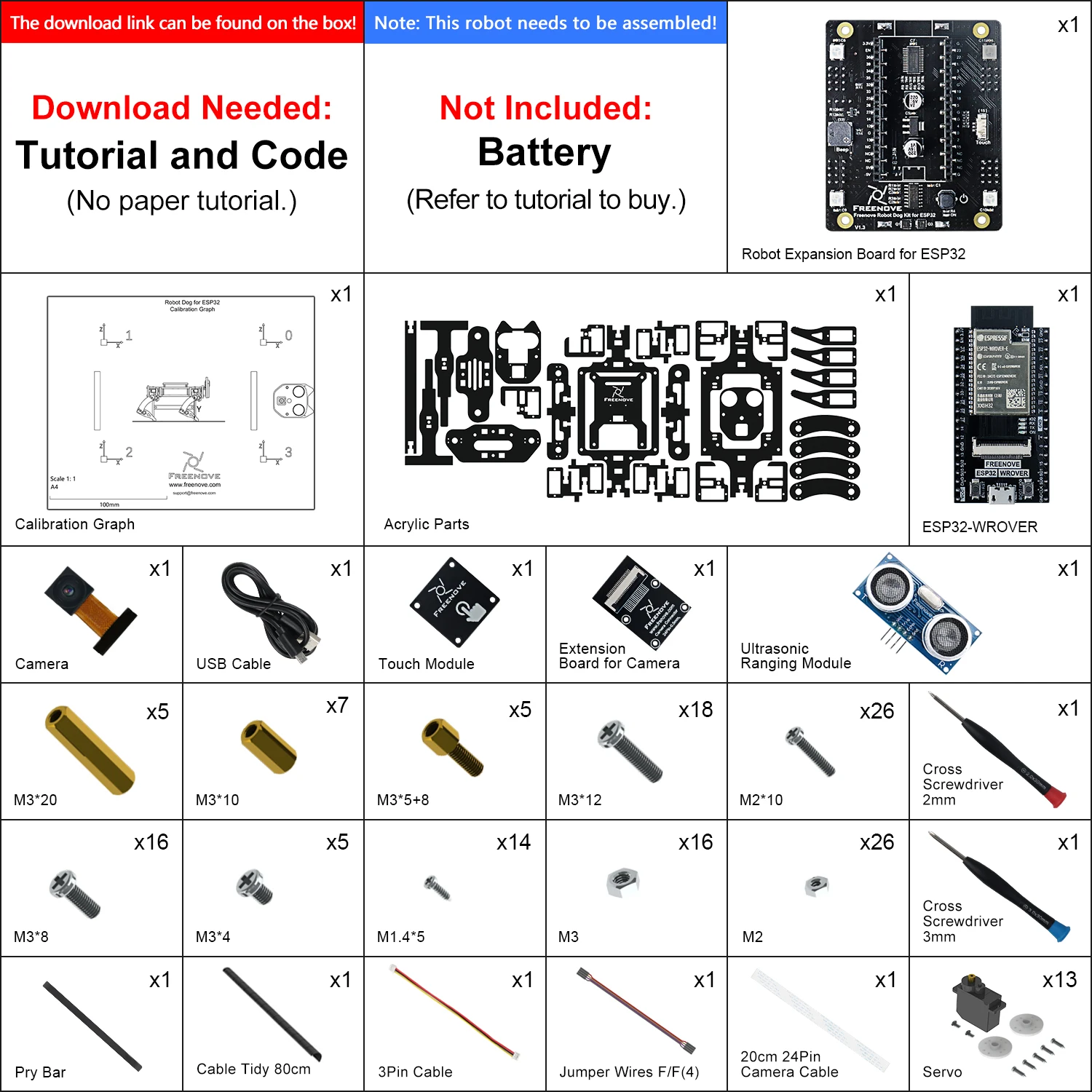 Robot Dog Kit for ESP32-WROVER CAM, Dual-core 32-bit 240MHz, Touch Sensor, Ultrasonic Ranging, Buzzer RGB LED Servo App - 画像 (2)
