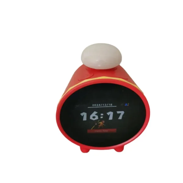 Reloj despertador inteligente con IA, asistente de voz multilingüe, pantalla LCD de 2,8" y conectividad WiFi - Diseño cilíndrico rojo