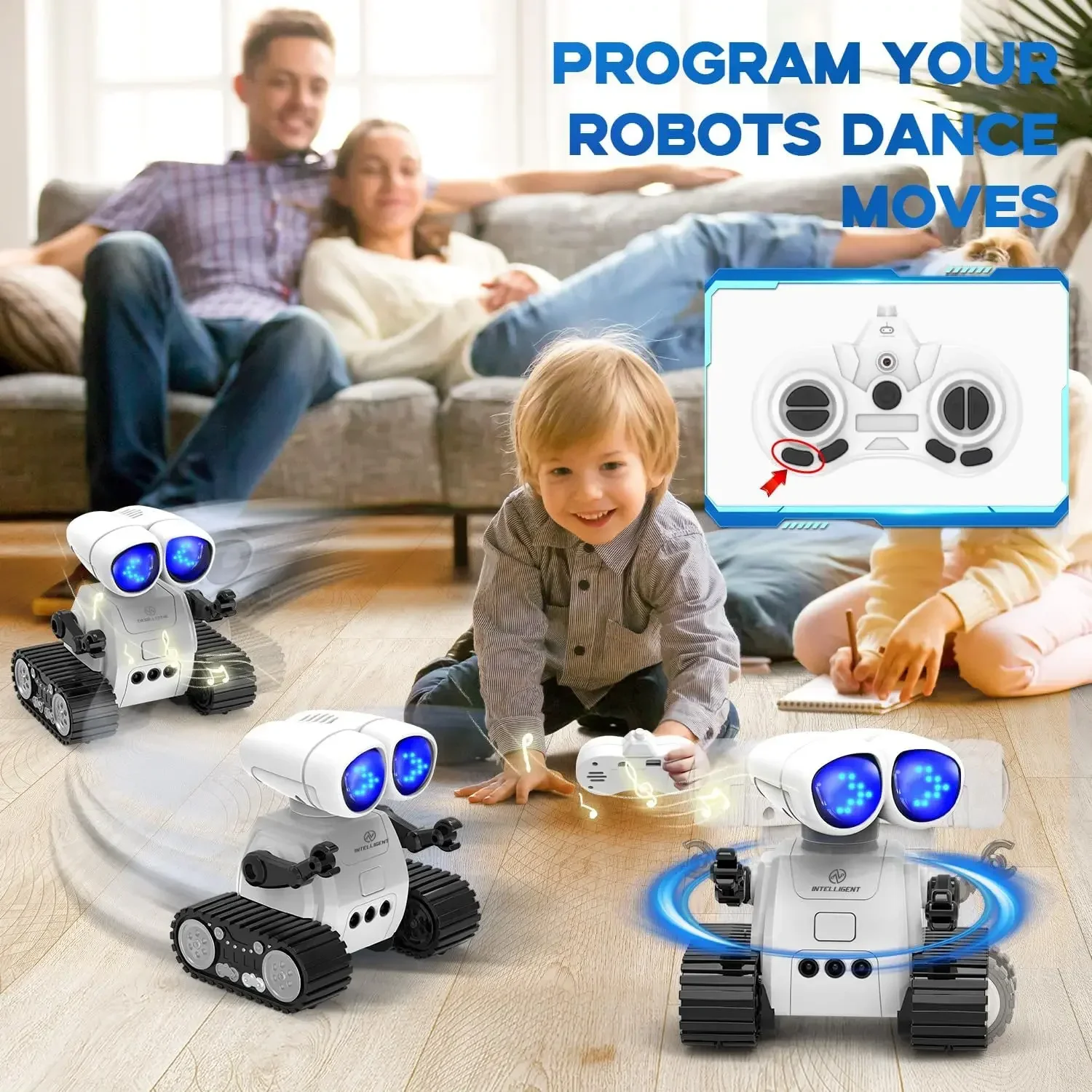 TOY Life Rechargeable RC Robot - LED Eyes Music Walkie Talkie Remote Control Toy for Kids Toddler Gift - Imagen 4