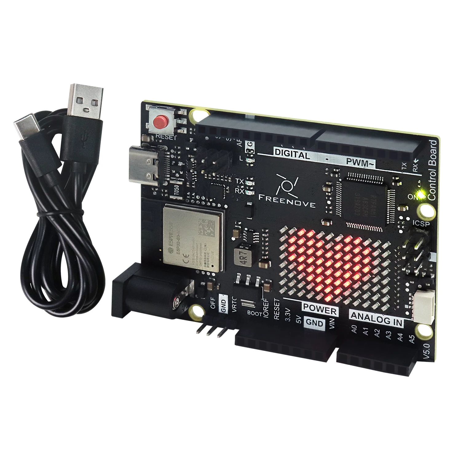 Arduino UNO R4 WiFi Mini用コントロールボードV5、Arm Cortex-M4、オンボードESP32-S3、LEDマトリックス、USB-C、チュートリアルコード