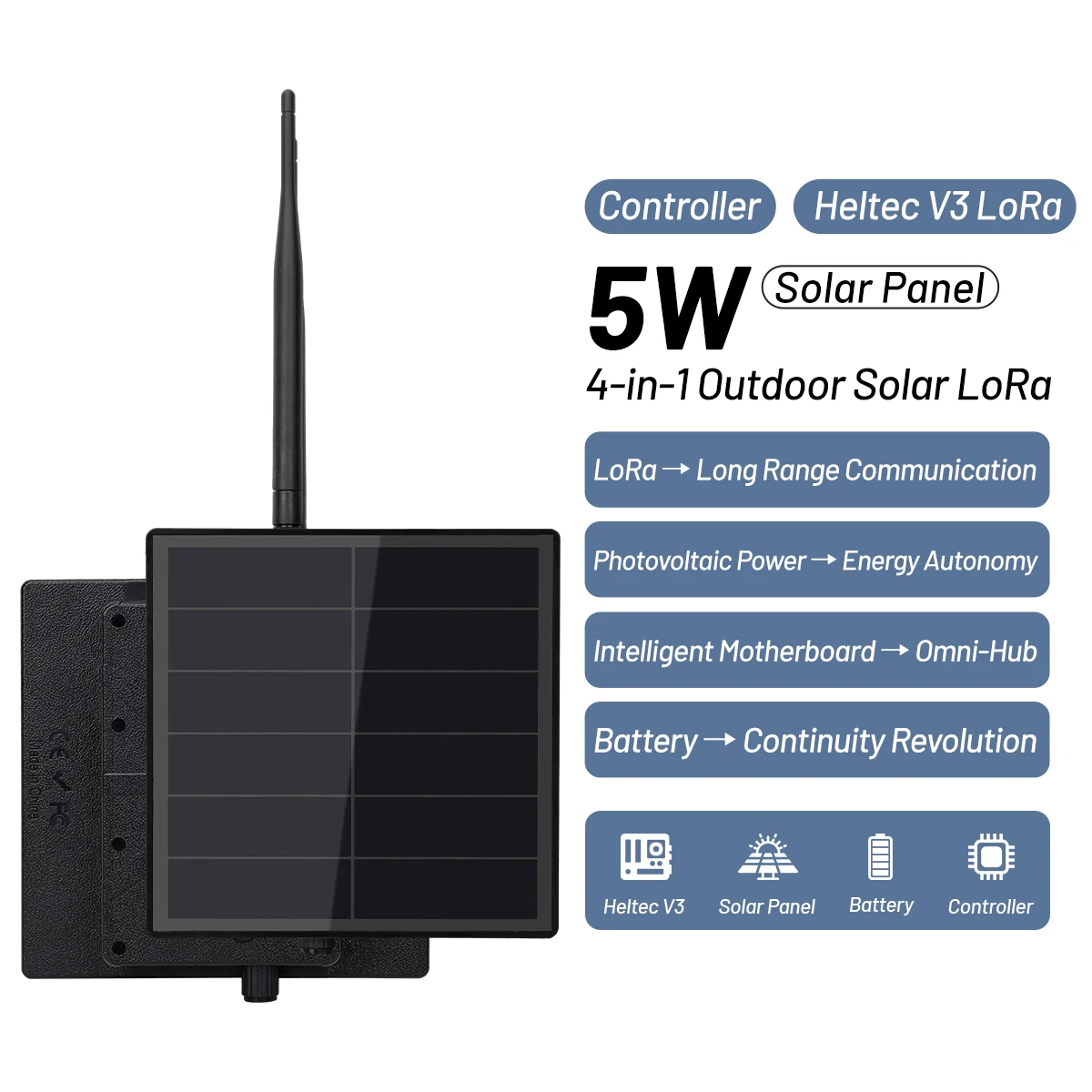 D5L H1 Meshtastic Mesh LoRa Node Repeater 5W Solar Power Kit 3.7v Output for Built in Heltec ESP32 V3 Lora Moudule IoT Device - 画像 (3)