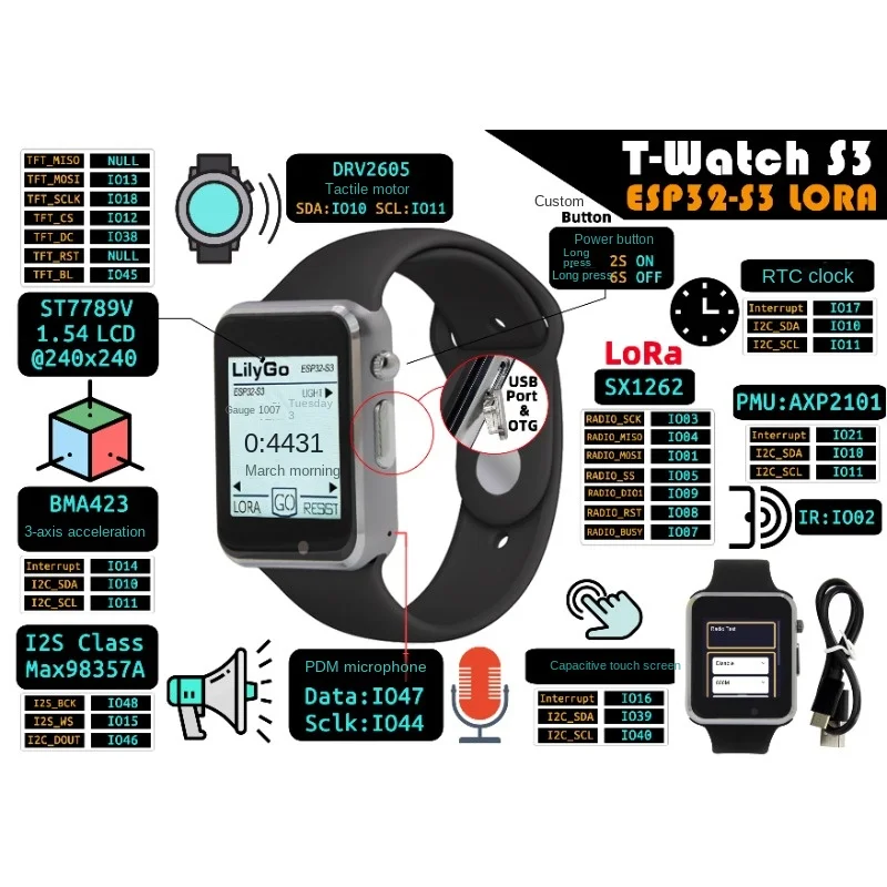 T-Watch-S3 ESP32-S3 Programmable LoRa WiFi Bluetooth PMU Touchable Watch - Imagen 4