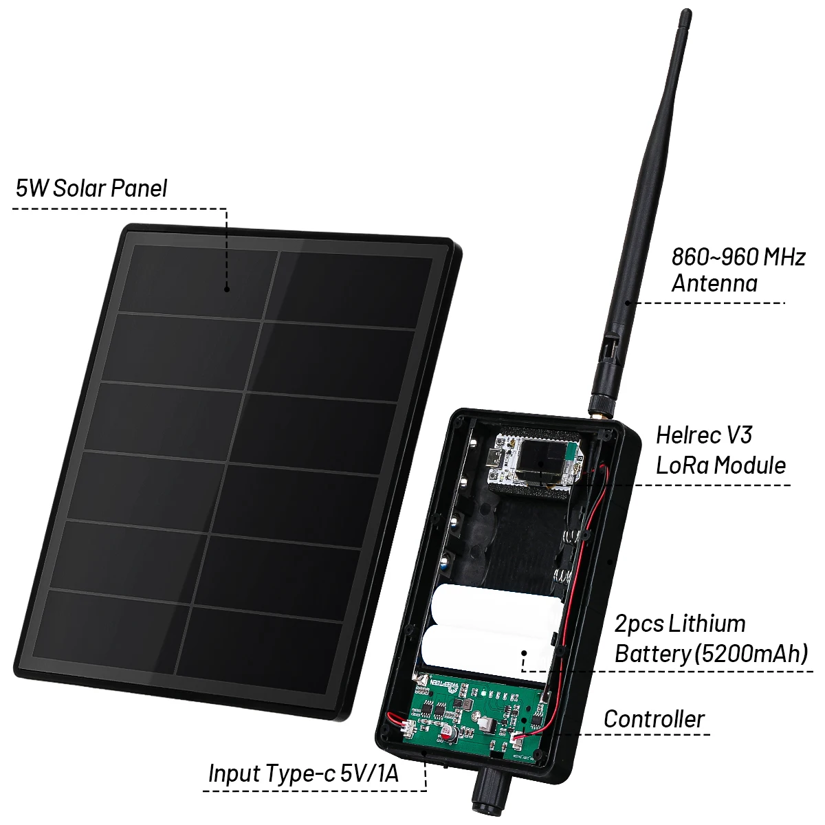 D5L H1 Meshtastic Mesh LoRa Node Repeater 5W Solar Power Kit 3.7v Output for Built in Heltec ESP32 V3 Lora Moudule IoT Device - 画像 (4)