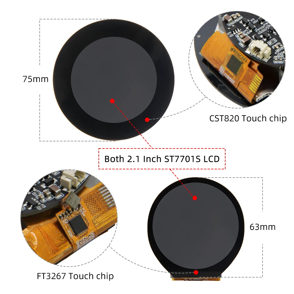 LILYGO T-RGB ESP32-S3 2.1 inch Round Display ST7701S LCD Touch Screen ESP32-S3R8 Development Board Support WIFI Bluetooth TF - 画像 (2)