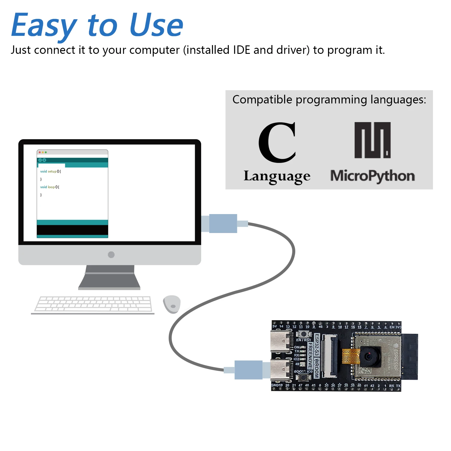 ESP32-S3-WROOM CAM Wireless Board, Dual-core 32-bit 240 MHz Microcontroller, Python C Code, Example Projects Tutorial - 画像 (2)