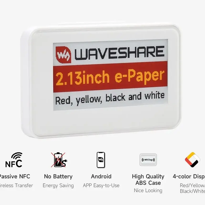 2.13 inch NFC-Powered e-Paper (G), Red/Yellow/Black/White 4-color Displaying, No Battery, Wireless Powering & Data Transfer - 画像 (2)
