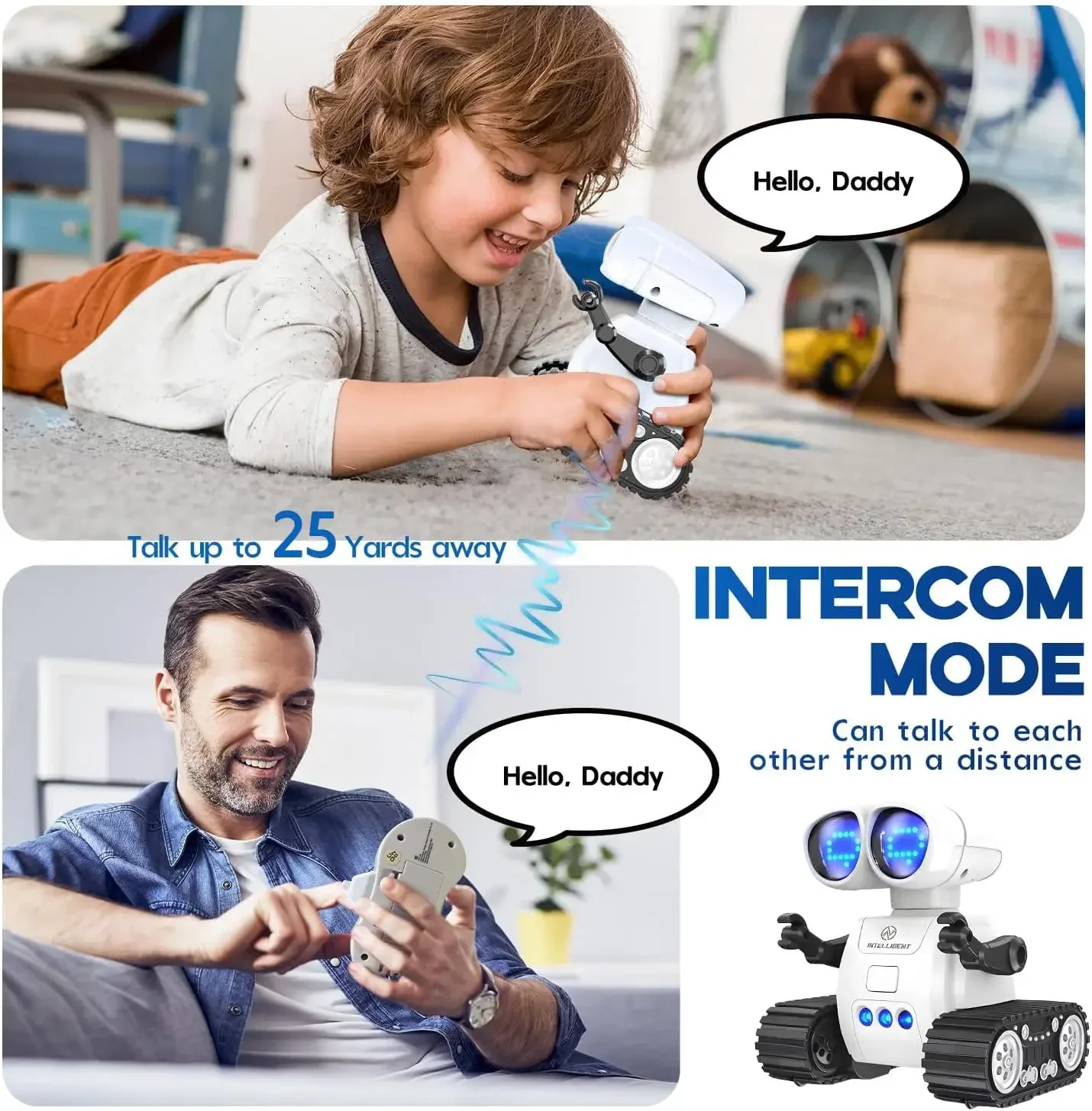 TOY Life Rechargeable RC Robot - LED Eyes Music Walkie Talkie Remote Control Toy for Kids Toddler Gift - Imagen 3