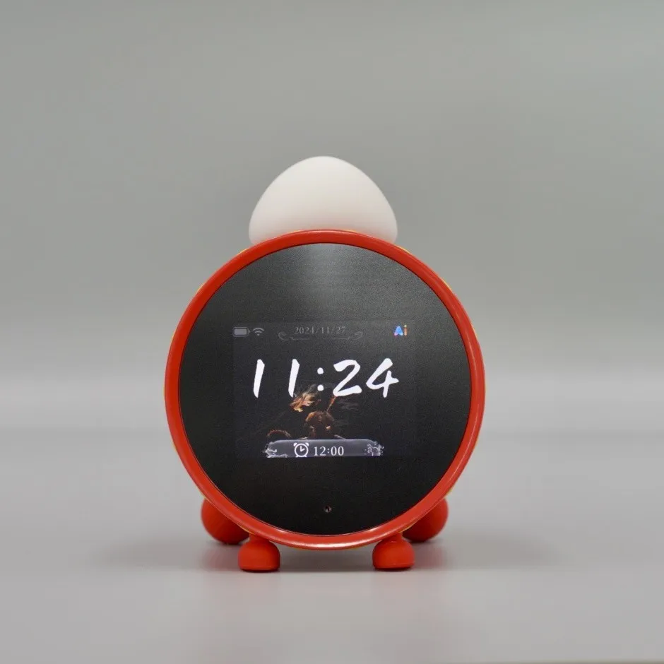 AI Smart Alarm o Clock with Multilingual Voice Assistant, 2.8" LCD Screen & WiFi Connectivity - Red Cylinder Design - 画像 (2)