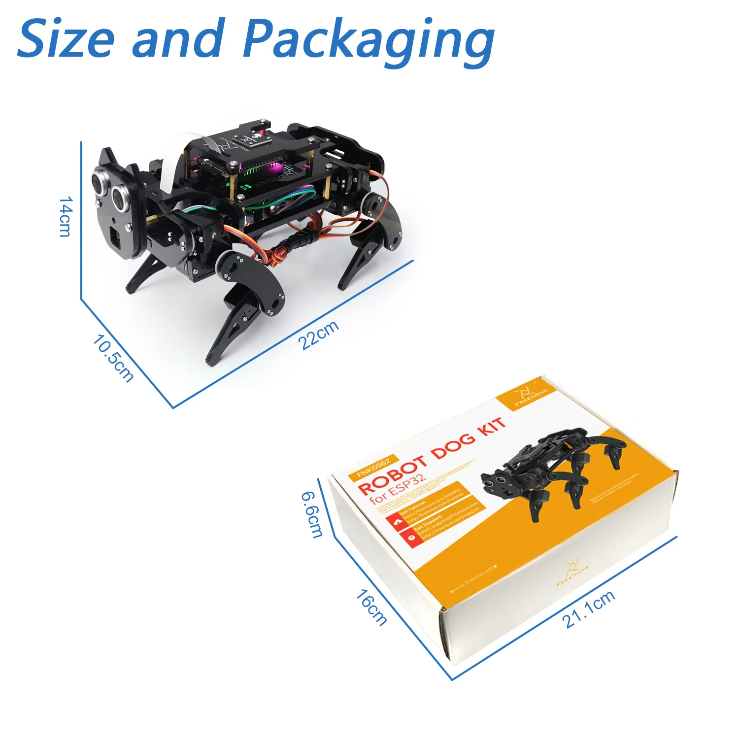 Robot Dog Kit for ESP32-WROVER CAM, Dual-core 32-bit 240MHz, Touch Sensor, Ultrasonic Ranging, Buzzer RGB LED Servo App - 画像 (6)