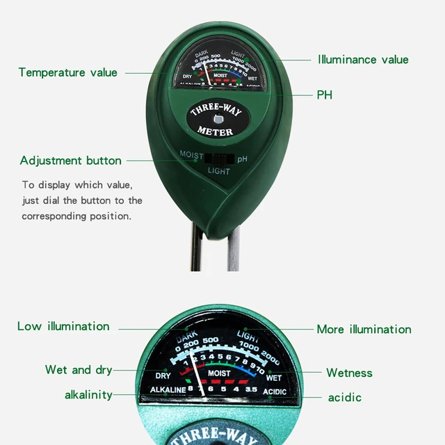 Garden PH Meter Sunlight 3in1 Soil PH Tester Garden Flowers Soil Moisture Sensor Plants Acidity Humidity PH Monitor Detector - Imagen 5