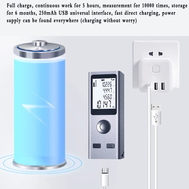Mini Laser Rangefinder Digital Tape Measure Laser Ruler USB Charge Aluminum Alloy Fuselage Measuring Distance: 30/50/60m - Imagen 4