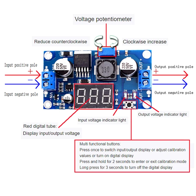 LM2596 DC DC Step Down Converter Voltage Regulator LED Display Voltmeter 4.0~40 to 1.3-37V Buck Adapter Adjustable Power Supply - Imagen 4
