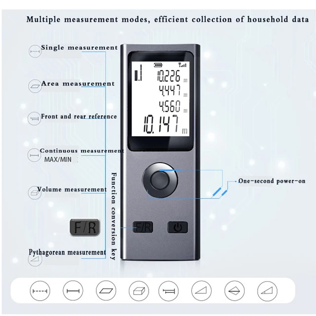 Mini Laser Rangefinder Digital Tape Measure Laser Ruler USB Charge Aluminum Alloy Fuselage Measuring Distance: 30/50/60m - Imagen 3
