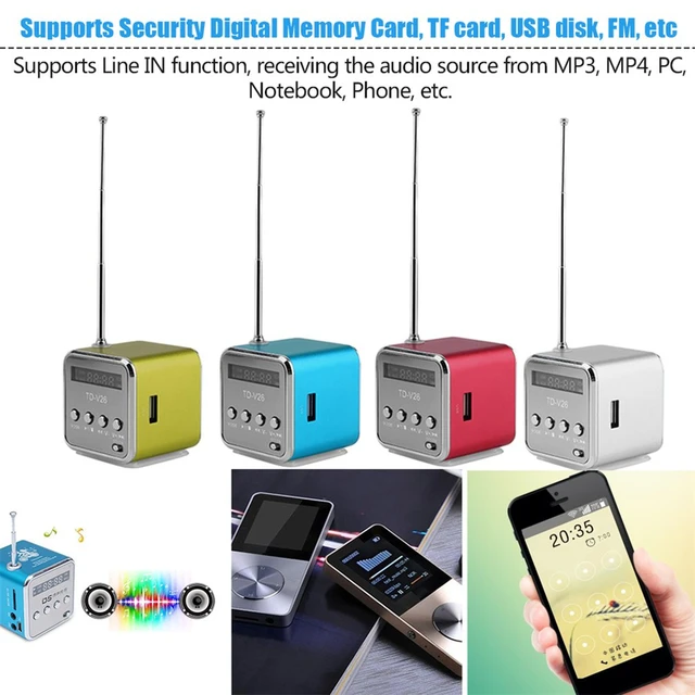 Portable TD-V26 Digital FM Radio Wireless Speaker Mini FM Radio Receiver LCD Display Stereo Loudspeaker Support SD/TF Card - Imagen 5
