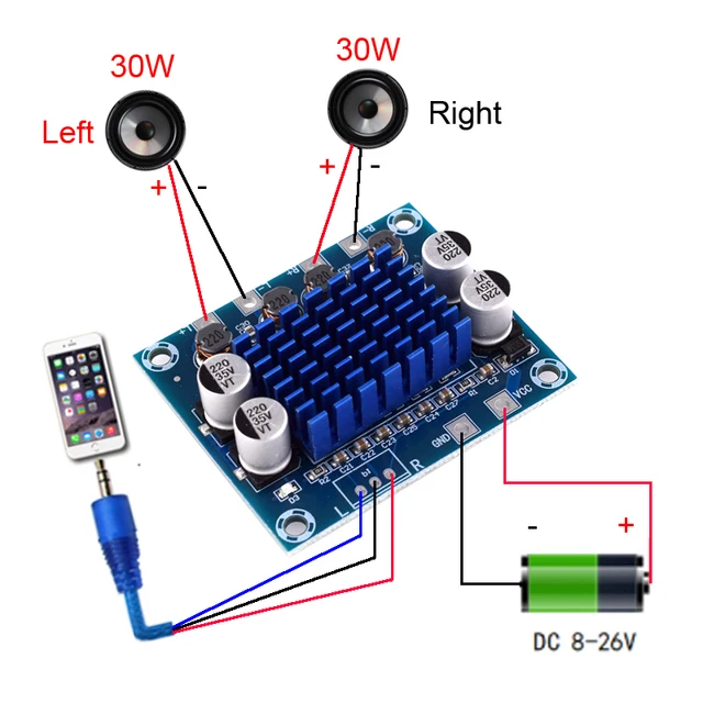 XH-A232 30W+30W 2.0 Channel Digital Stereo Audio Power Amplifier Board DC 8-26V 3A TPA3110 for Arduino - Imagen 4