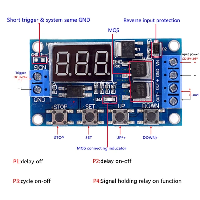 Trigger Cycle Timing Delay Switch Circuit Dual MOS Tube Control Board Instead Of Relay Module - Imagen 4