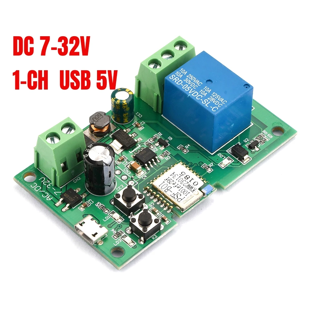 Módulo de interruptor RF Wifi Ewelink DC7-32V Módulo de relé Wifi Control remoto Autobloqueo Relé inalámbrico de retardo para hogar inteligente