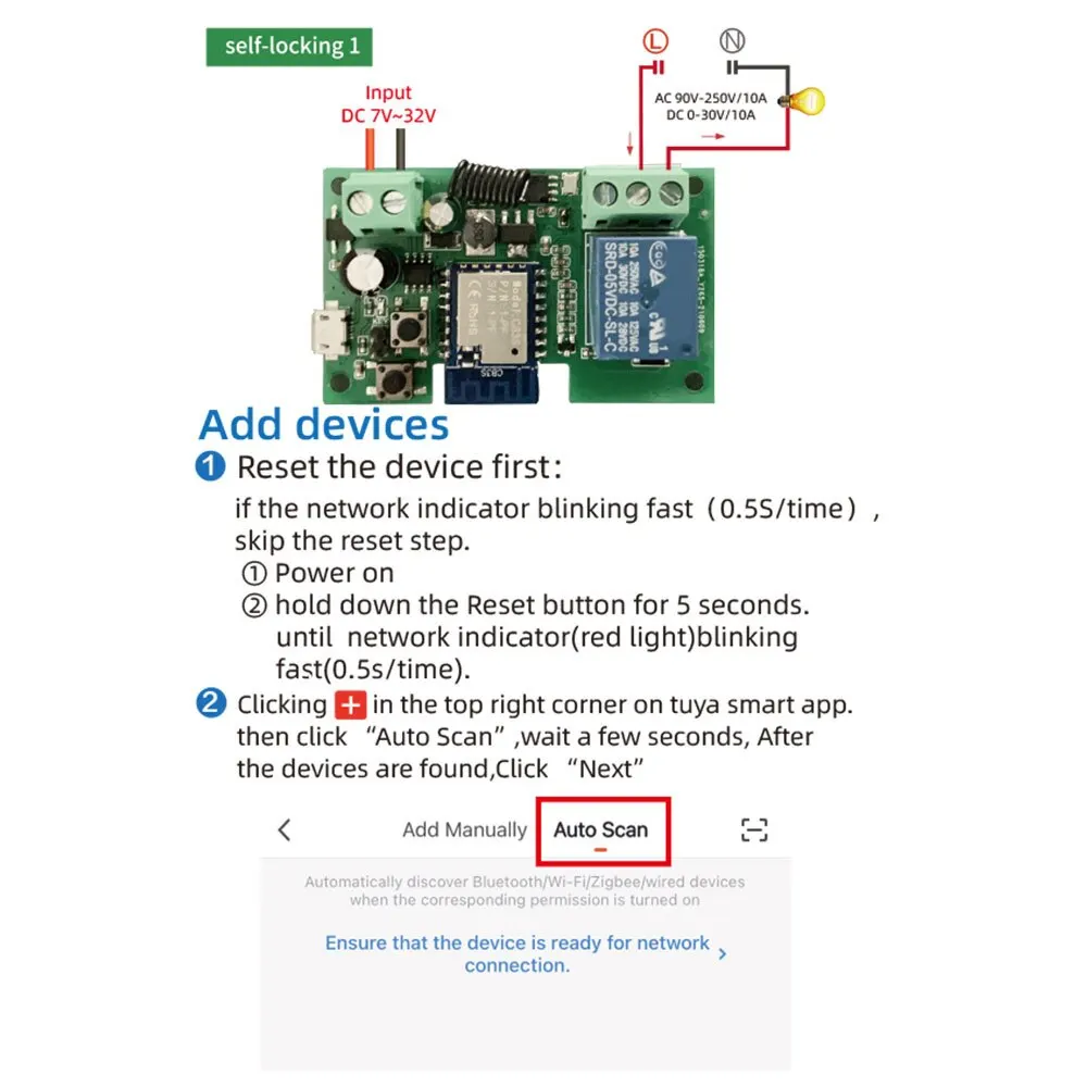 1CH Tuya Smart Remote Control Wireless Wifi Switch Module DC7-32V AC85-250V 2200W RF Receiver 10A WiFi Relay DIY - 画像 (6)