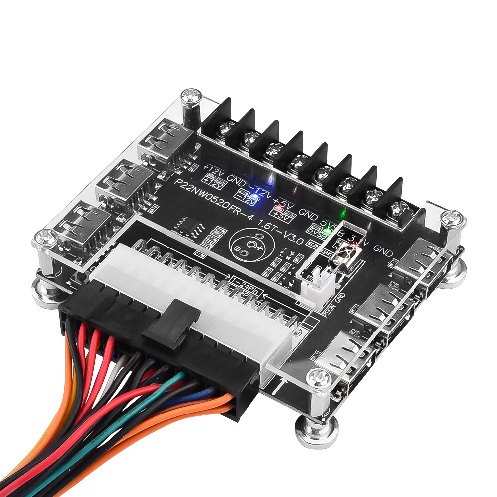 24 Pins ATX Power Supply Breakout Board and Acrylic Case Kit Module Adapter Power Connector Support 12V -12V 5V 5VSB 3.3V - Imagen 6