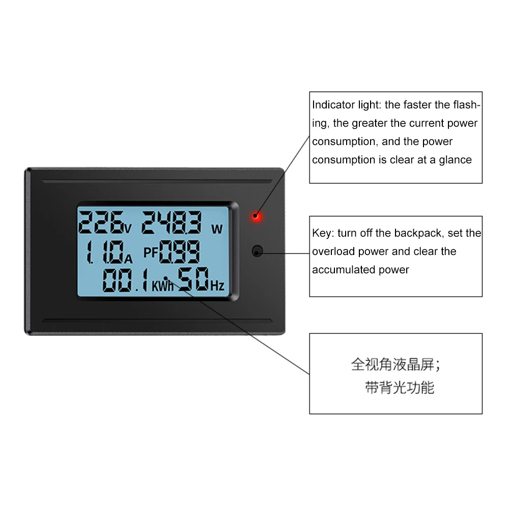 1100W/2200W/4400W/22000W Voltmeter Ammeter AC 5A/10A/20A/100A Power Electricity Meter HD Digital Display Voltage Current Meters - Imagen 5