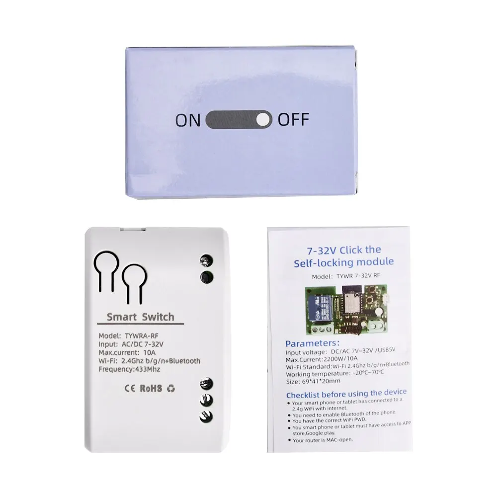 1CH Tuya Smart Remote Control Wireless Wifi Switch Module DC7-32V AC85-250V 2200W RF Receiver 10A WiFi Relay DIY - 画像 (4)