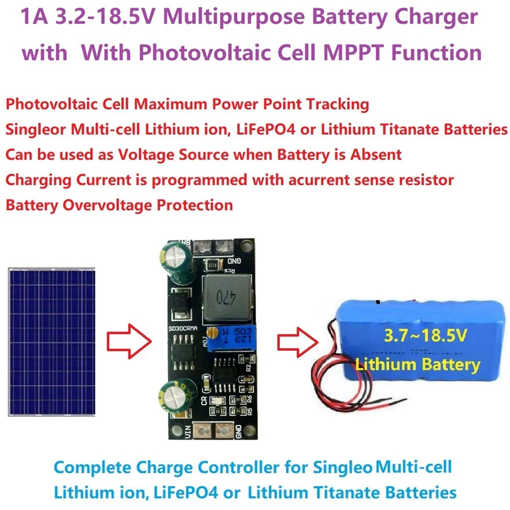 MPPT Solar Controller 1A 3.2V 3.7V 3.8V 7.4V 11.1V 14.8V Lithium LiFePO4 Titanate Battery Charger Module Battery Charging Board - 画像 (2)