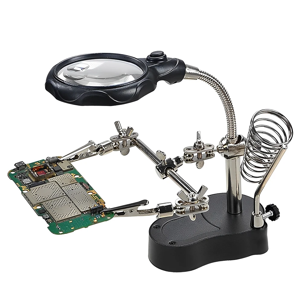 Lupa auxiliar de soldadura 3.5X 12X para soldador eléctrico, placa de circuito impreso, lupa con soporte y herramientas