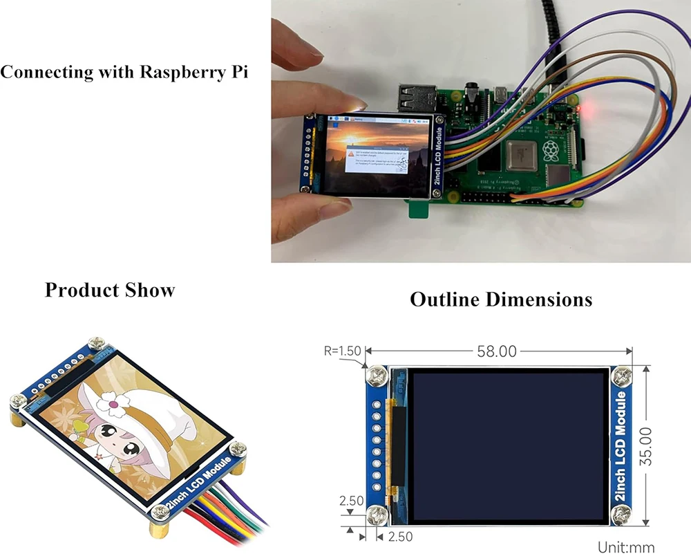 Waveshare 2inch 240x320 IPS LCD Module Mini LCD Screen ST7789VW Driver SPI Interface Compatible with Raspberry Pi/Ardu-ino/STM32 - Imagen 5