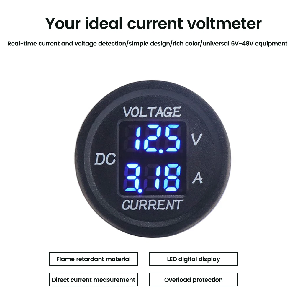 DC 5-48V Car Motorcycle Voltmeter Ammeter Mini Digital Waterproof LED Panel Tester Display Round Volt Meter Gauge For 12V Truck - Imagen 2