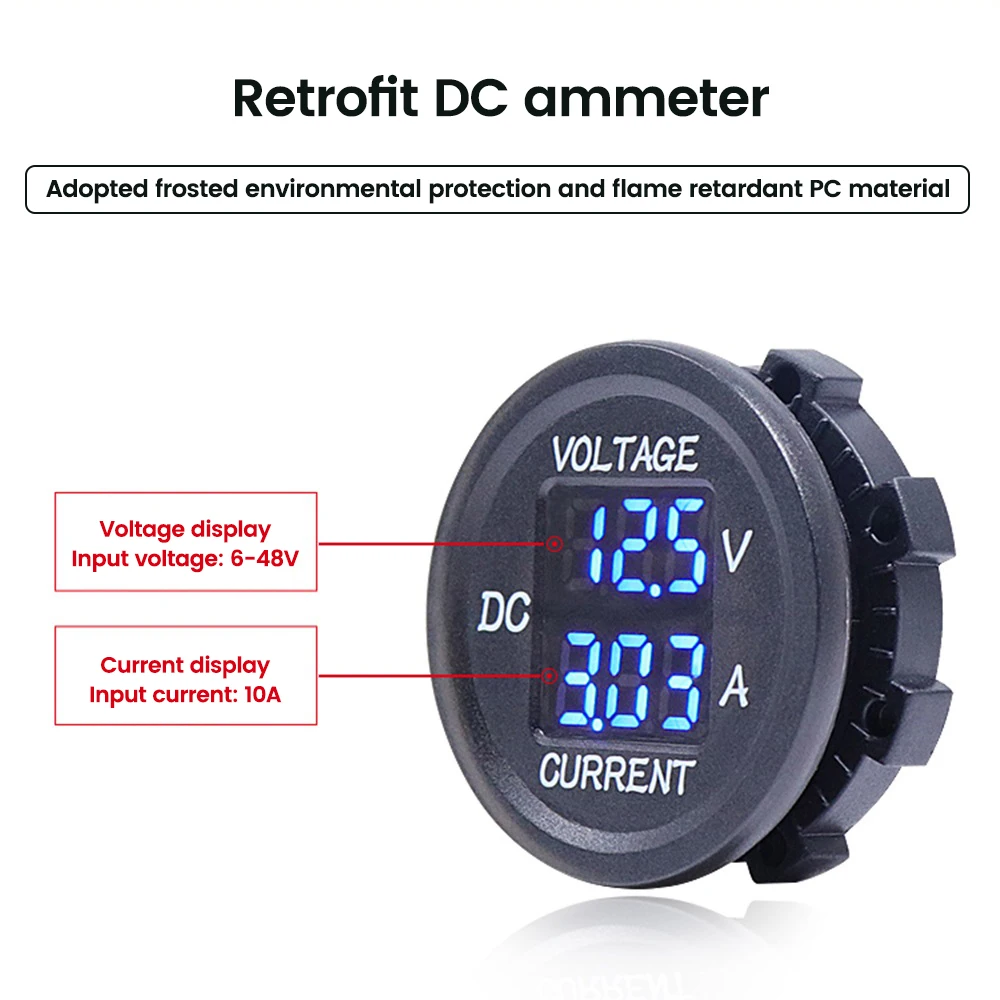 DC 5-48V Car Motorcycle Voltmeter Ammeter Mini Digital Waterproof LED Panel Tester Display Round Volt Meter Gauge For 12V Truck - Imagen 3