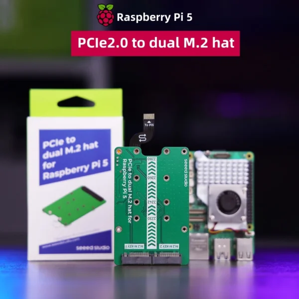 Adaptador PCIe 2.0 a doble M.2 para Raspberry Pi 5, compatible con SSD NVMe, compatible con Hailo 8/8L y aceleradores de IA Google Coral.
