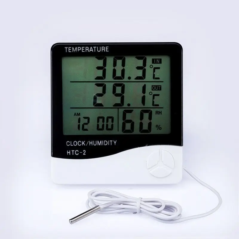 LCD Digital Temperature Humidity Meter HTC-2 Home Indoor Outdoor Hygrometer Thermometer Weather Station with Clock - Imagen 4