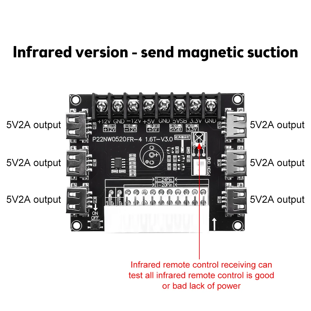 24 Pins ATX Power Supply Breakout Board and Acrylic Case Kit Module Adapter Power Connector Support 12V -12V 5V 5VSB 3.3V - Imagen 2
