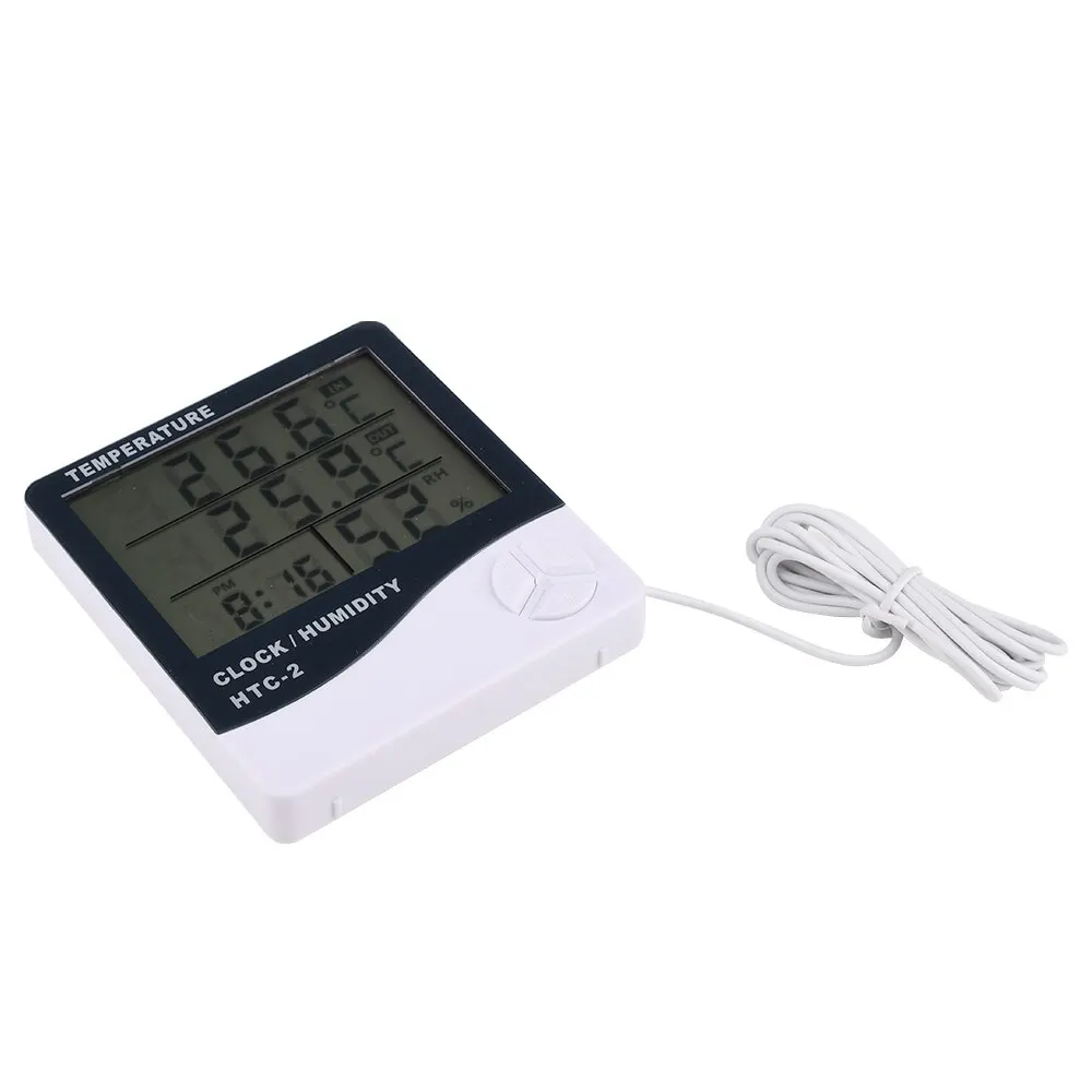 LCD Digital Temperature Humidity Meter HTC-2 Home Indoor Outdoor Hygrometer Thermometer Weather Station with Clock - Imagen 3