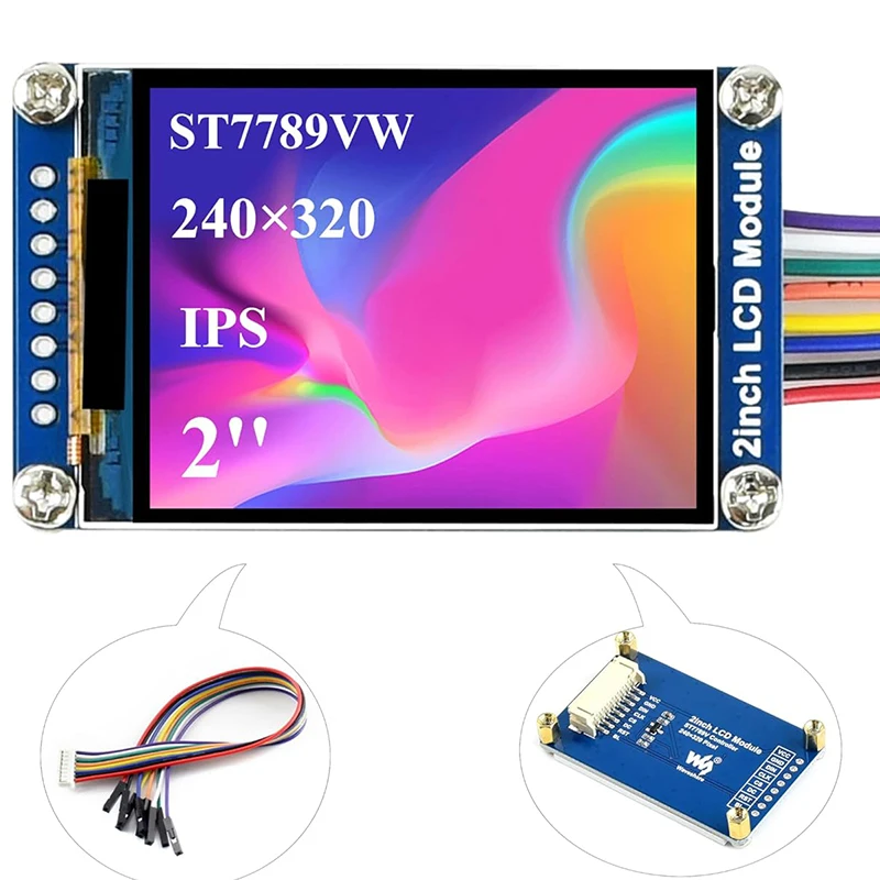 Módulo LCD IPS Waveshare de 2 pulgadas y 240x320 píxeles, mini pantalla LCD con controlador ST7789VW e interfaz SPI, compatible con Raspberry Pi/Ardu-ino/STM32.