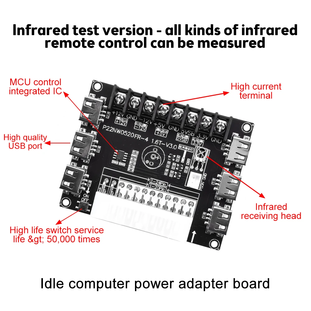 24 Pins ATX Power Supply Breakout Board and Acrylic Case Kit Module Adapter Power Connector Support 12V -12V 5V 5VSB 3.3V - Imagen 3