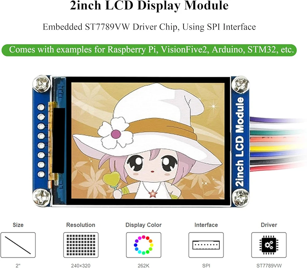 Waveshare 2inch 240x320 IPS LCD Module Mini LCD Screen ST7789VW Driver SPI Interface Compatible with Raspberry Pi/Ardu-ino/STM32 - Imagen 2