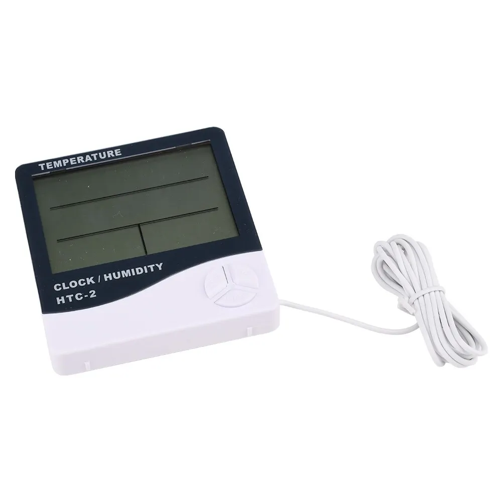 LCD Digital Temperature Humidity Meter HTC-2 Home Indoor Outdoor Hygrometer Thermometer Weather Station with Clock - Imagen 2