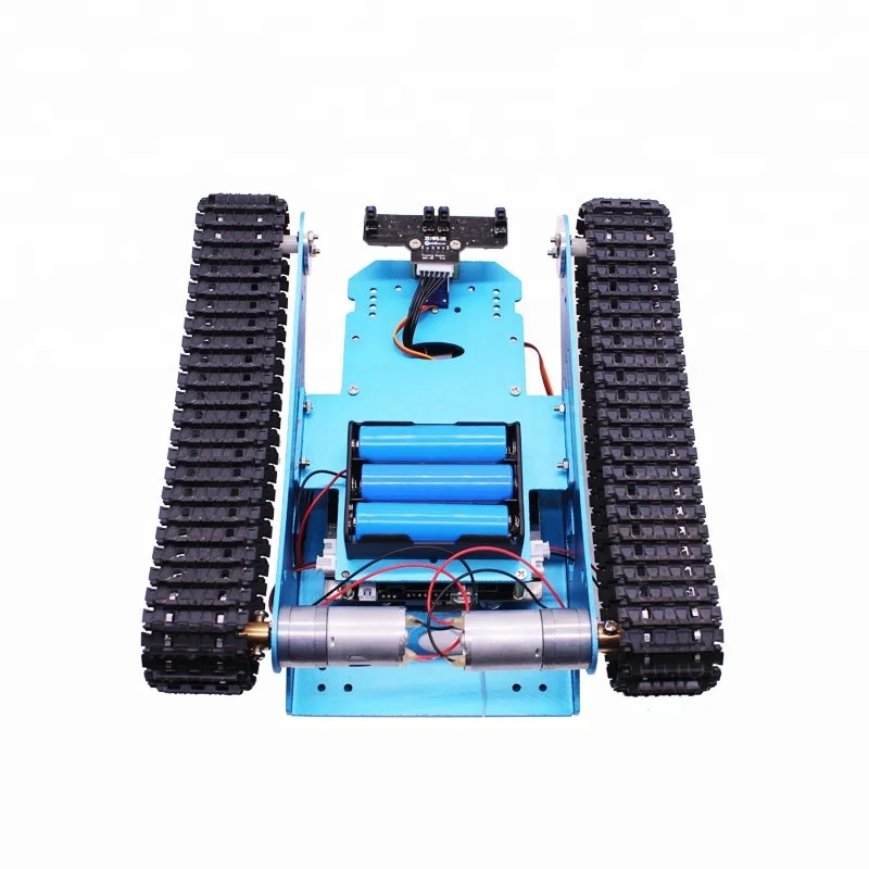Kit de robot inteligente Yahboom DIY G1 educativo tipo tanque azul con orugas para Smartduino R3 con módulo de seguimiento de enlace.