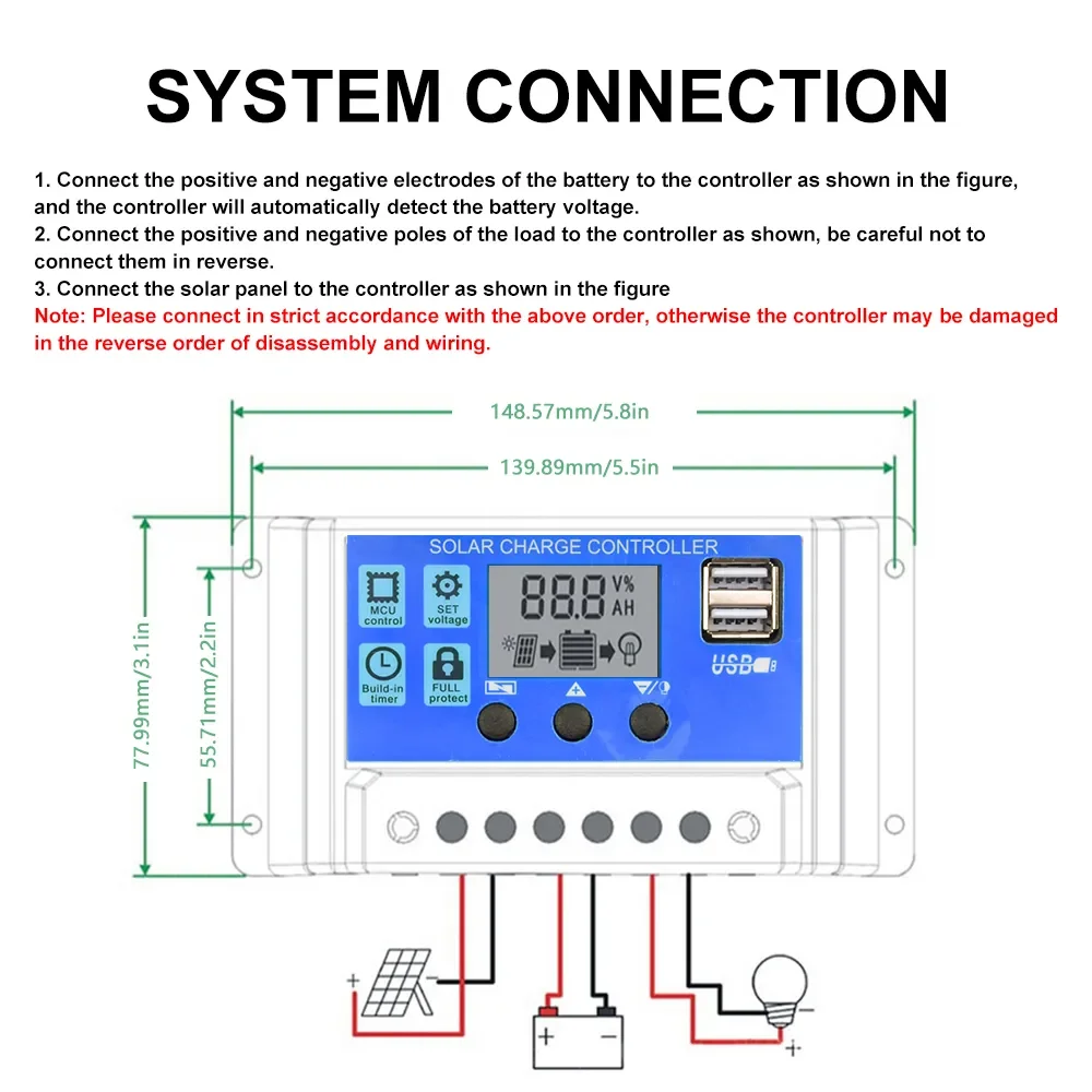 Solar Charge Controller 12V/24V PWM 10A 30A with Adjustable LCD Display Timer Setting - 画像 (5)