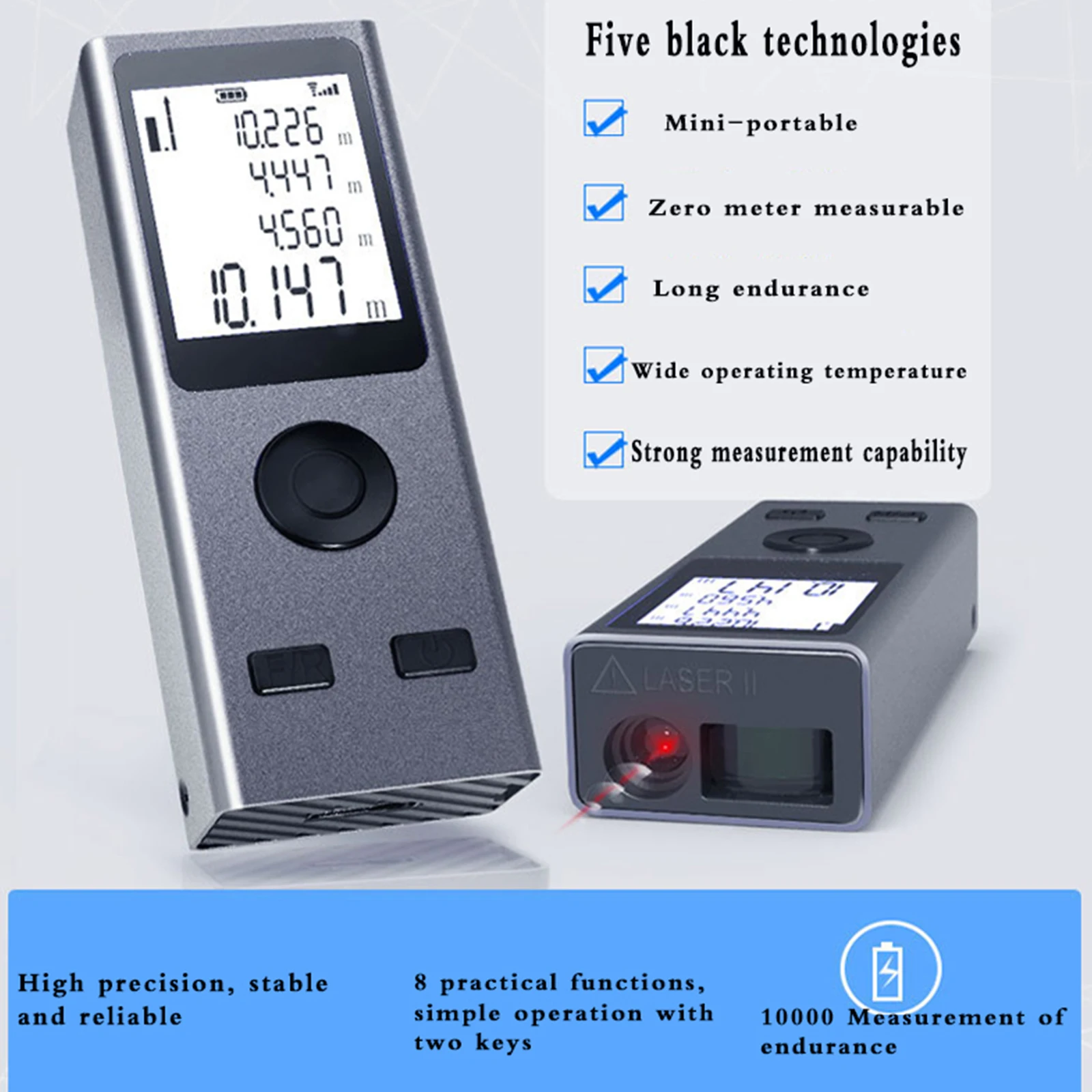 Mini Laser Rangefinder Digital Tape Measure Laser Ruler USB Charge Aluminum Alloy Fuselage Measuring Distance: 30/50/60m - Imagen 2