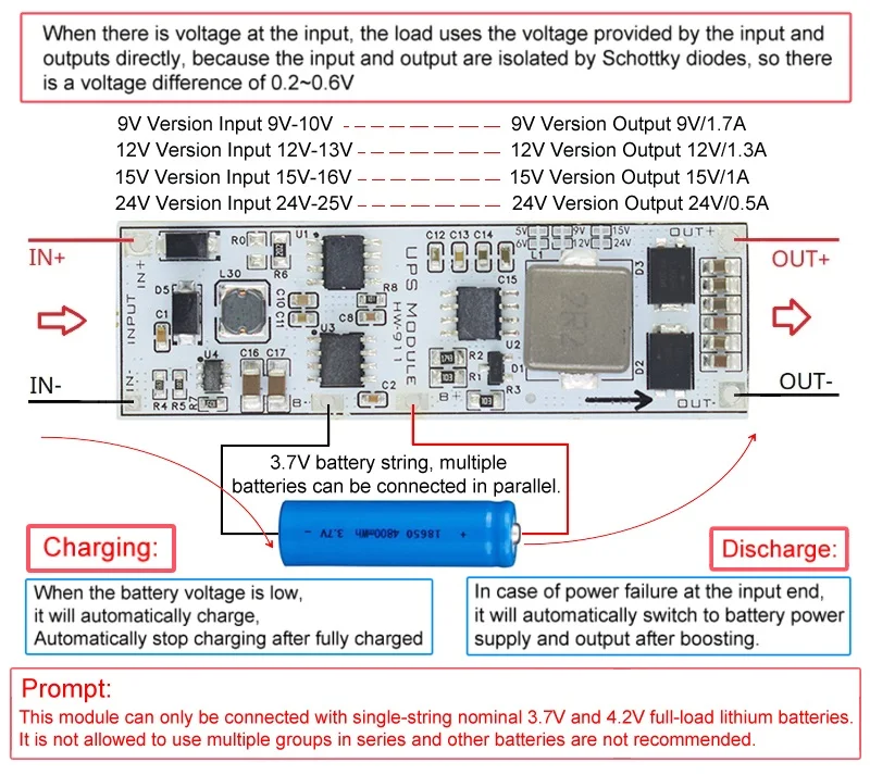 3A UPS Module 5V 6V 9V 12V 15V 24V 15W 3.7V 4.2V Li-on Li-po Lithium Battery Charge and Discharge Board for WIFI Network Router — reference image 2