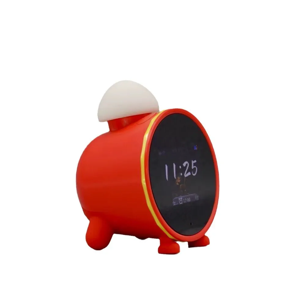 AI Smart Alarm o Clock with Multilingual Voice Assistant, 2.8″ LCD Screen & WiFi Connectivity – Red Cylinder Design — reference image 1