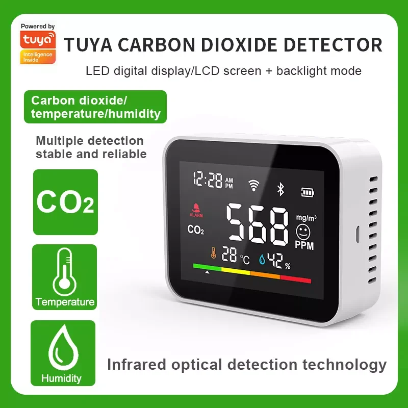 Carbon Dioxide Detector Air Monitor Multifunctional LED Digital Temperature and Humidity Tester Smart Home Measuring Tool — reference image 1