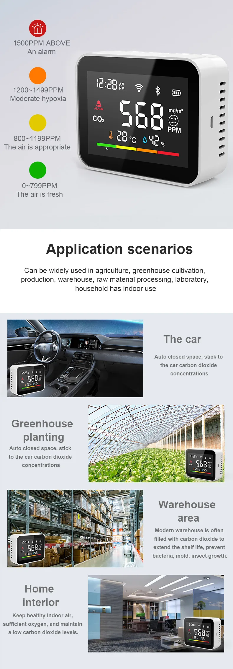 Carbon Dioxide Detector Air Monitor Multifunctional LED Digital Temperature and Humidity Tester Smart Home Measuring Tool — reference image 3