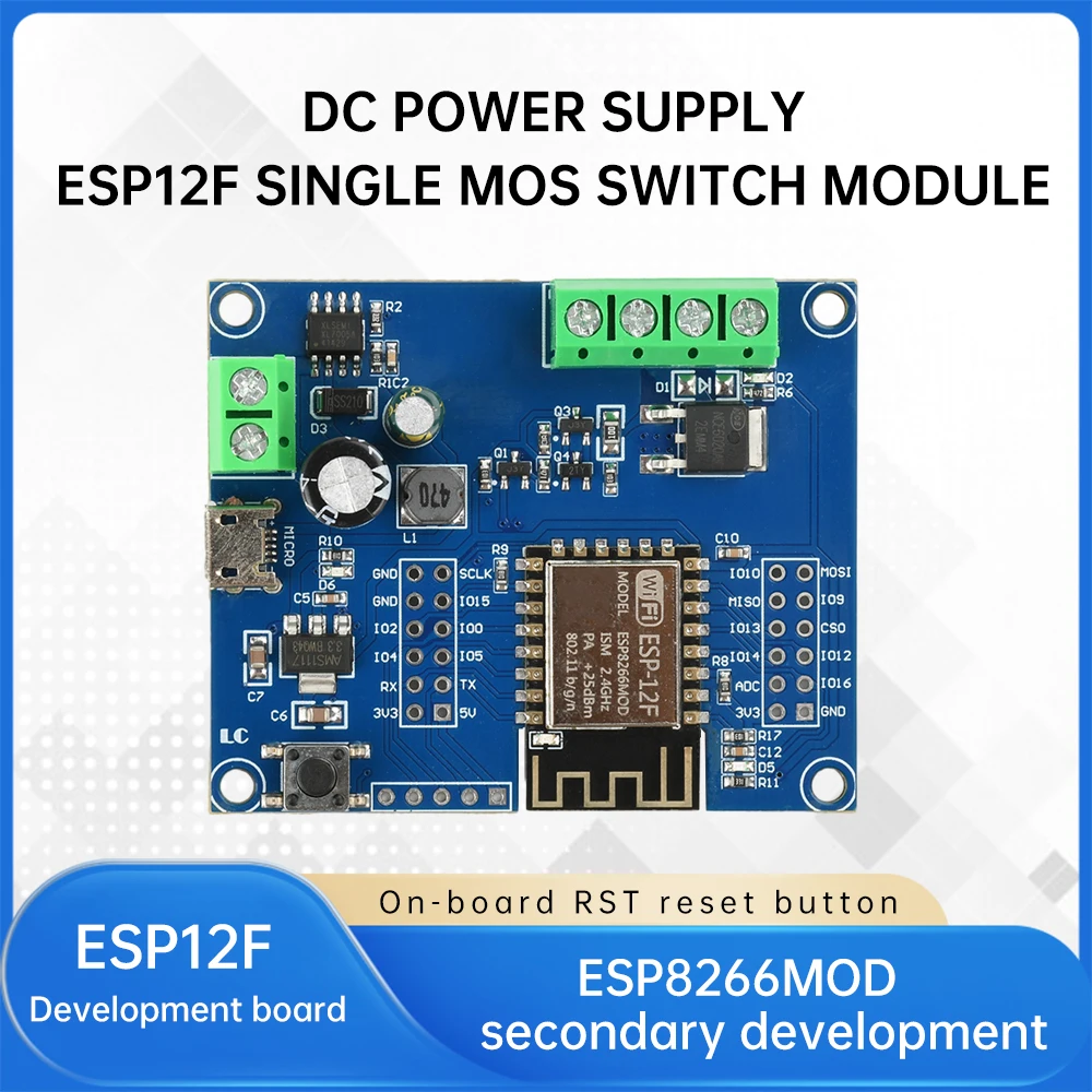 DC 5-80V ESP8266 WIFI Single Relay MOS Switch Control Module ESP-12F Development Board Micro USB Interface — reference image 1