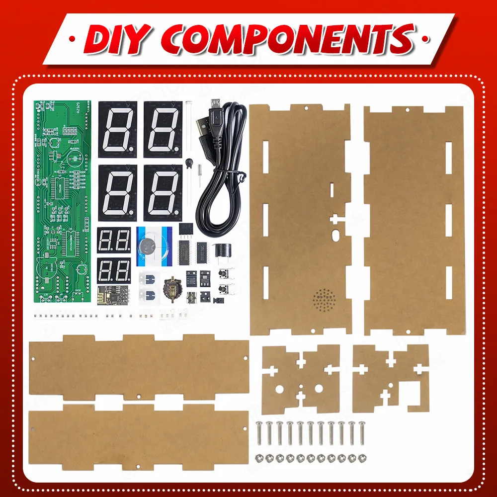 DIY Kit Electronic Network Clock WiFi ESP8266 Module 8-bit Digital Tube Display Time Temperature Alarm Soldering Practice Kit — reference image 1