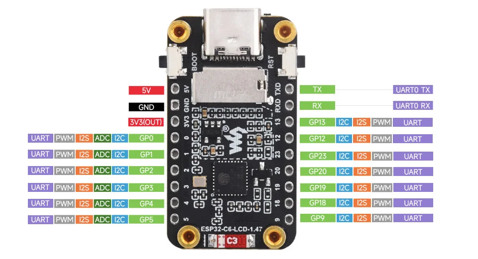 ESP32-C6 1.47Inch LCD Screen WiFi 6 & Bluetooth Display Type-C Development Board — reference image 5