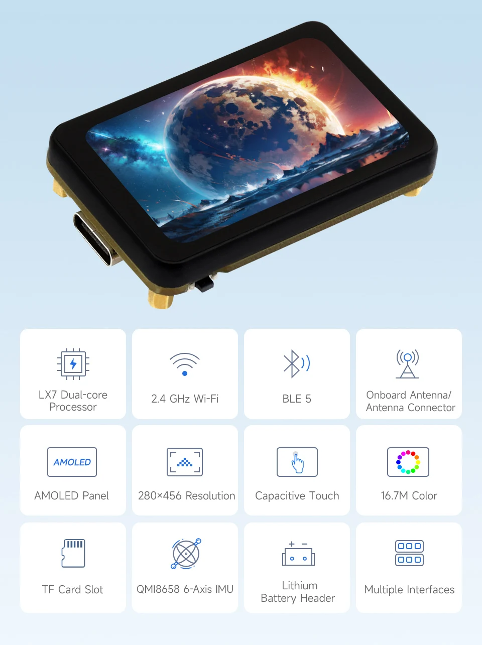 ESP32-S3 Development Board 1.28 Inch Touch Screen Round LCD Display with WiFi Bluetooth 5 BLE Accelerometer Gyroscope Sensor — reference image 1